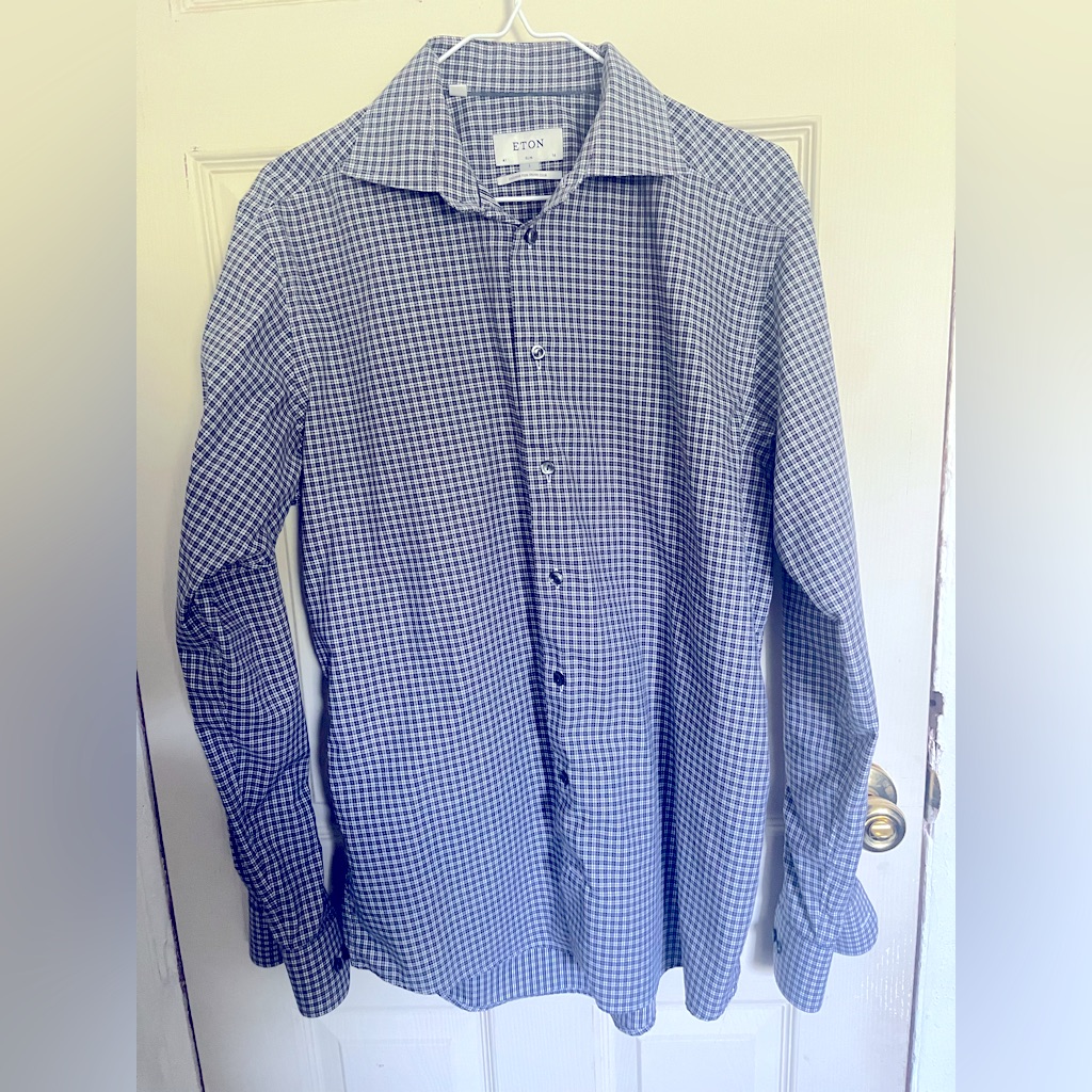 Eton Men's Monochrome Gingham Dress Shirt